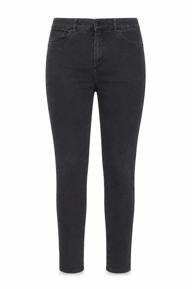 Front view of Monki women’s black denim skinny jeans, size UK 30, in, 31-inch leg