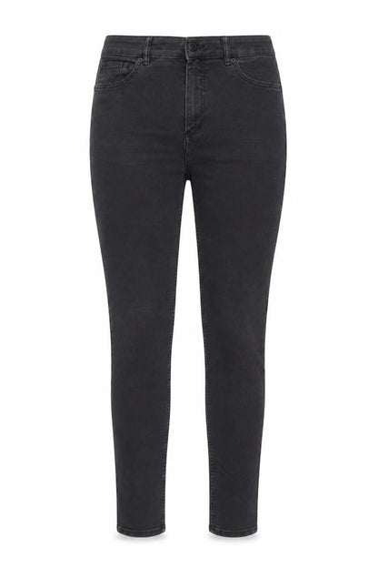 Front view of Monki women’s black denim skinny jeans, size UK 30, in, 31-inch leg