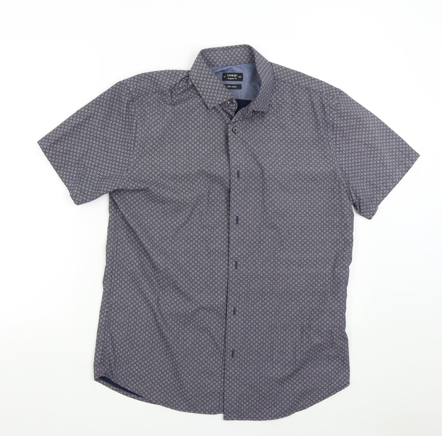 George Mens Blue Geometric   Button-Up Size 15.5