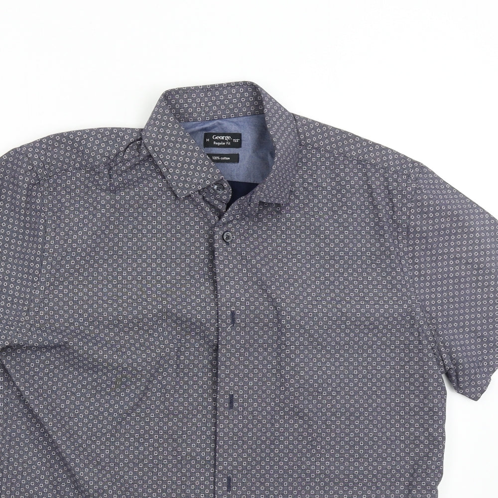George Mens Blue Geometric   Button-Up Size 15.5