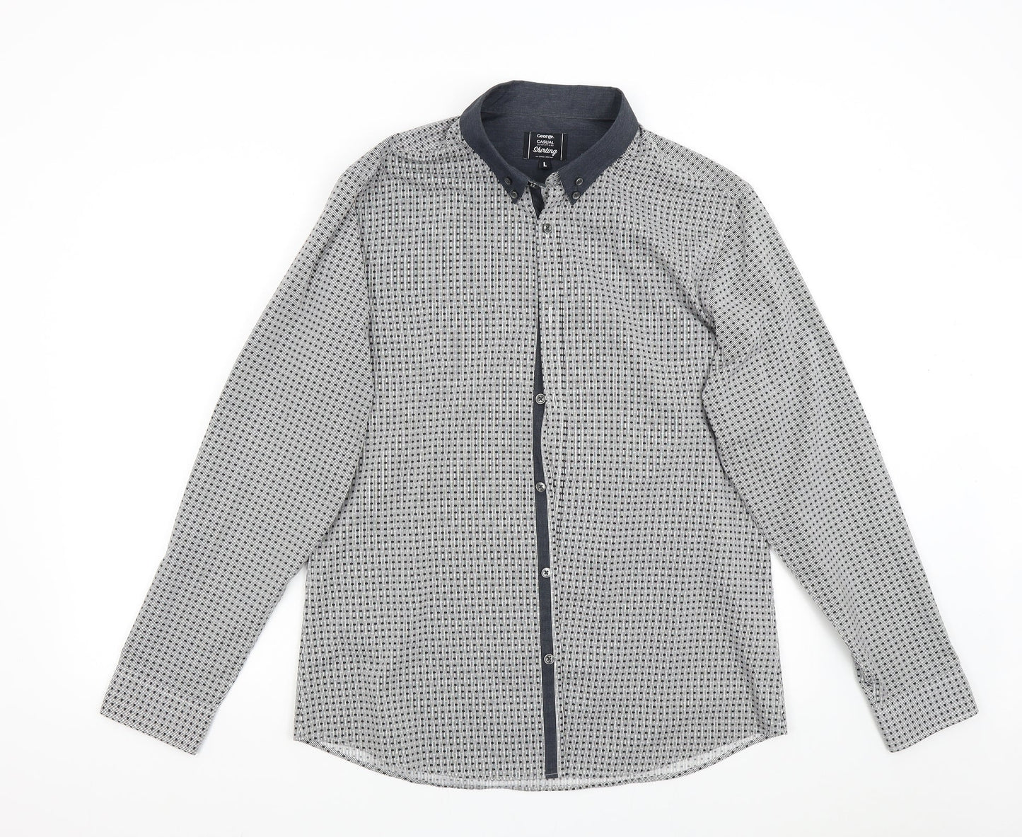 George Mens Grey Polka Dot   Button-Up Size L