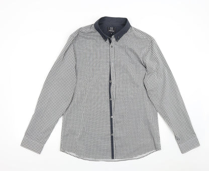 George Mens Grey Polka Dot   Button-Up Size L