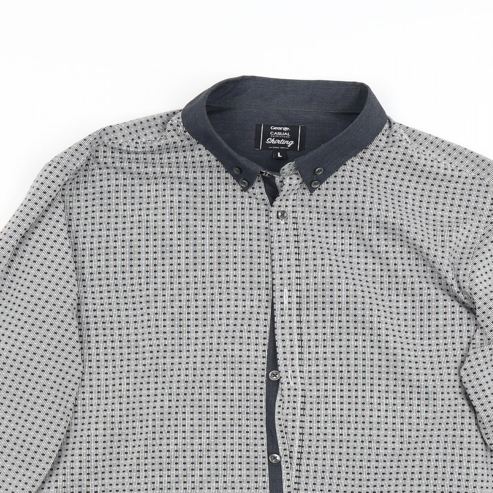 George Mens Grey Polka Dot   Button-Up Size L