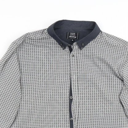 George Mens Grey Polka Dot   Button-Up Size L