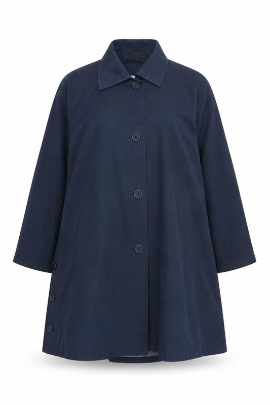 Front view of Gil Bret women’s blue overcoat coat, size UK 14