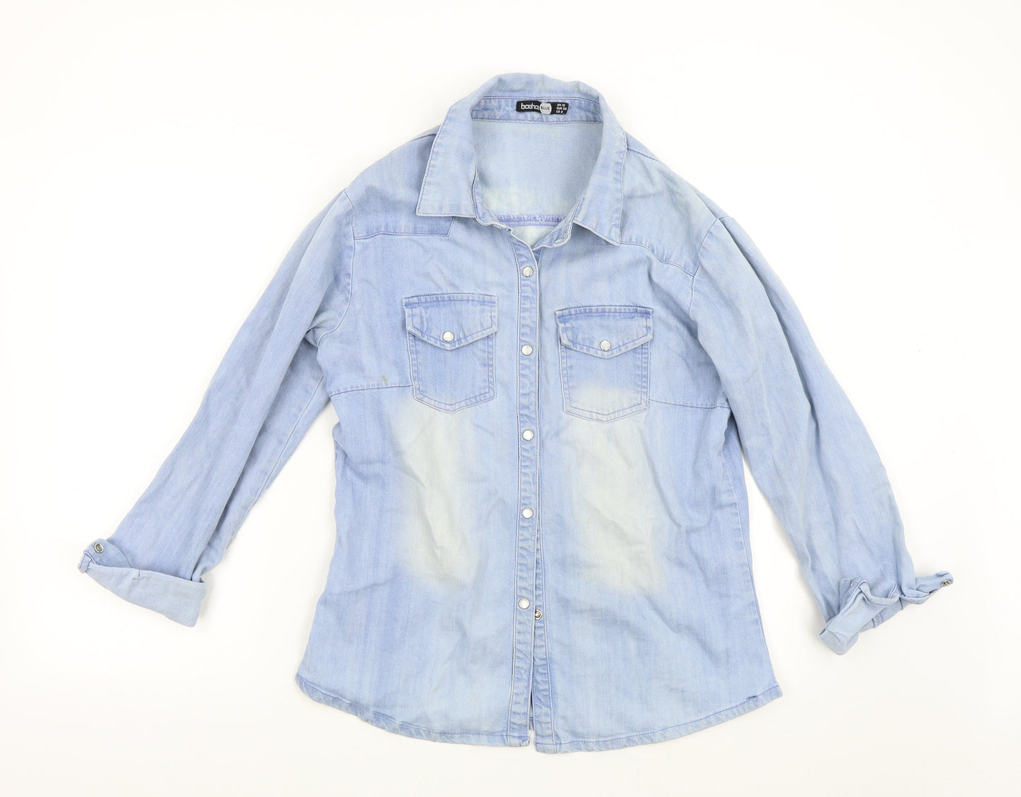 Boohoo Womens Blue  Denim Basic Button-Up Size 10
