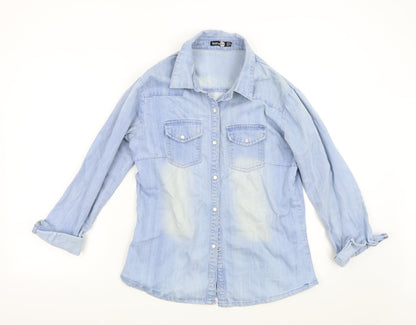 Boohoo Womens Blue  Denim Basic Button-Up Size 10