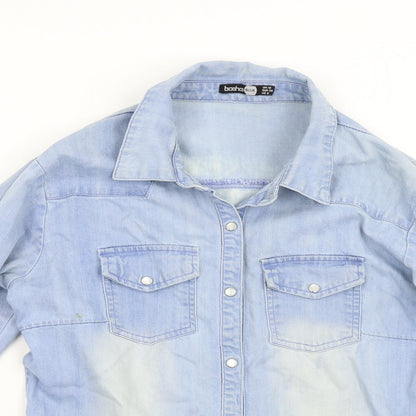 Boohoo Womens Blue  Denim Basic Button-Up Size 10