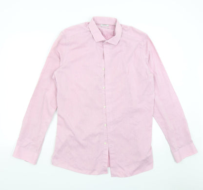 Mens UK Size 16.5 NEXT Pink  Button-Up Long Sleeve Casual Shirt