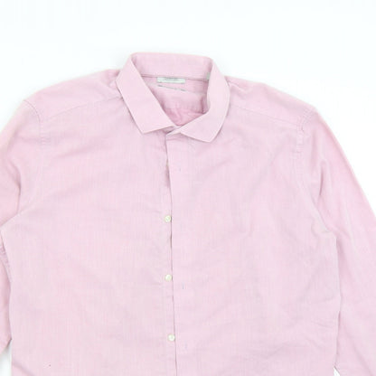 Mens UK Size 16.5 NEXT Pink  Button-Up Long Sleeve Casual Shirt