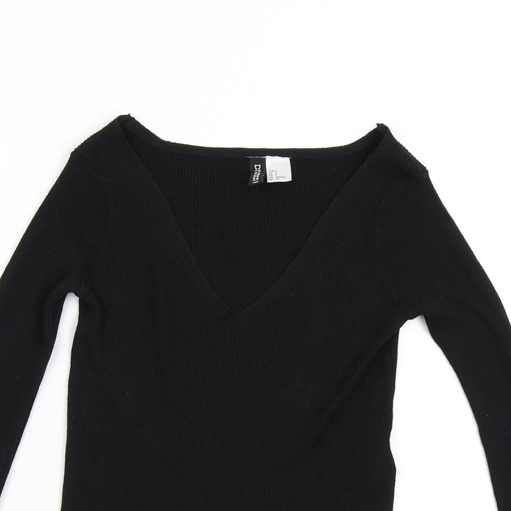 Close-up detail of H&M girls’ black knit jumper, size S