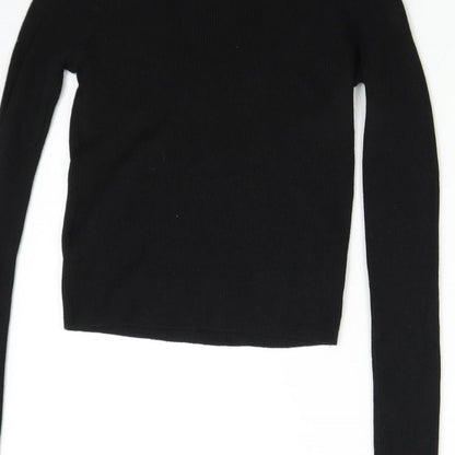 Brand and care label for H&M girls’ black knit jumper, size S