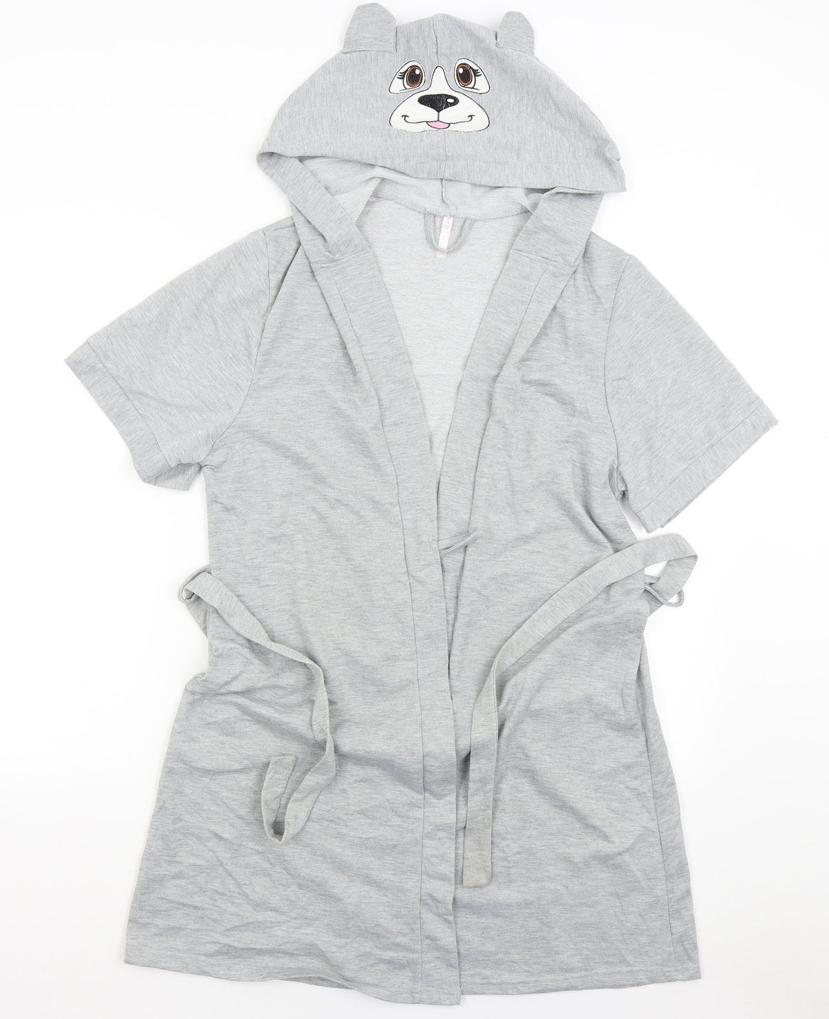 Front view of MRP women’s grey solid robe, size UK 12