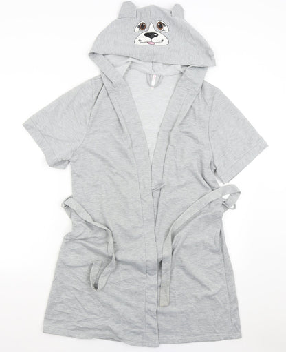 Front view of MRP women’s grey solid robe, size UK 12