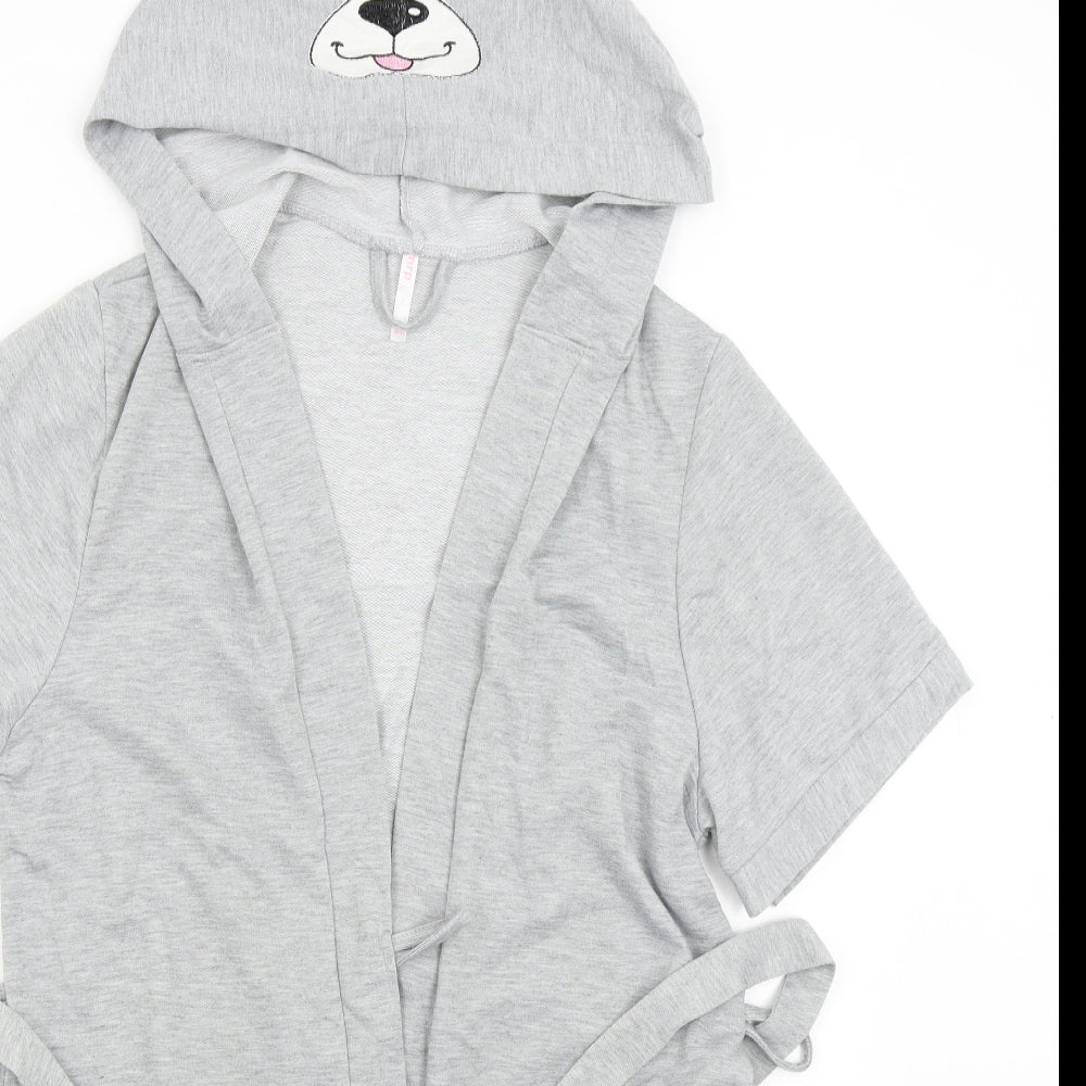 Close-up detail of MRP women’s grey solid robe, size UK 12