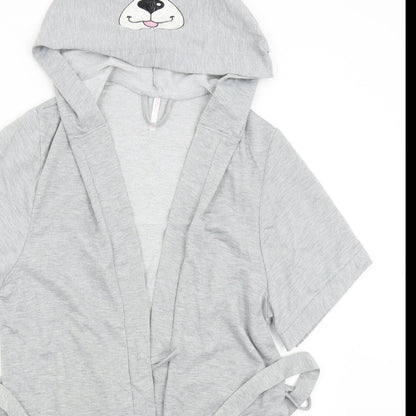 Close-up detail of MRP women’s grey solid robe, size UK 12