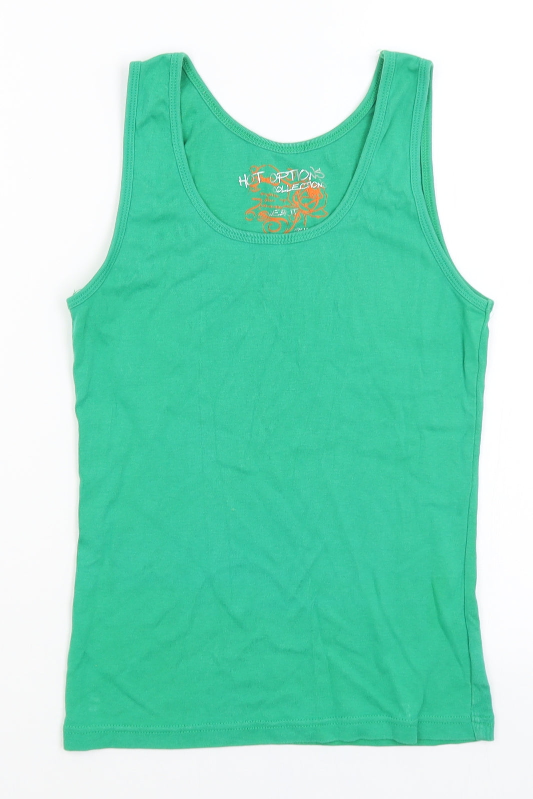Front view of Hot Options women’s green basic tank, size UK 12