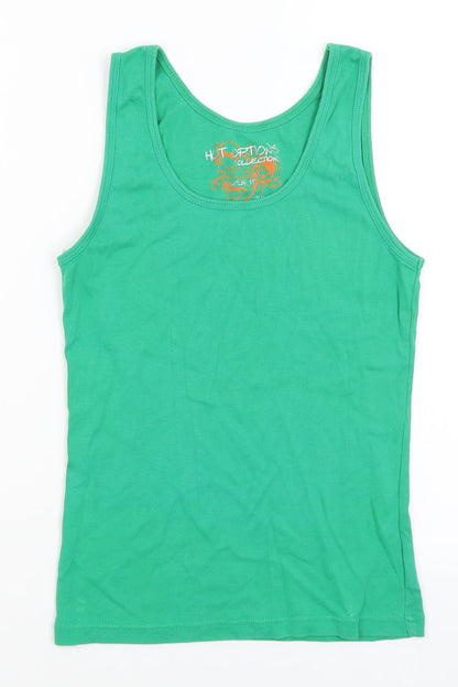 Front view of Hot Options women’s green basic tank, size UK 12