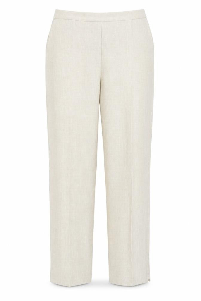 Front view of Preworn women’s beige trousers, size UK 14, 24-inch leg