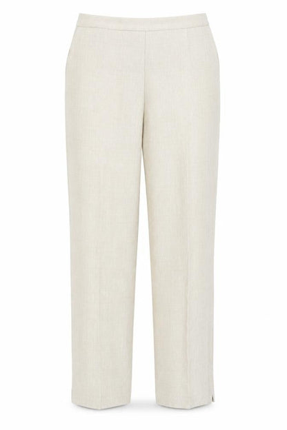 Front view of Preworn women’s beige trousers, size UK 14, 24-inch leg