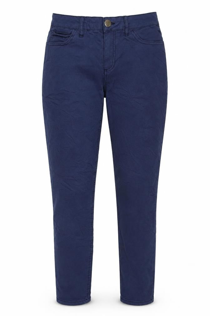 Front view of women’s blue skinny jeans, size UK 28, in, 28-inch leg