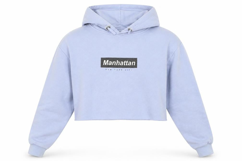 Front view of New Look girls’ blue pullover hoodie, size 12-13, years