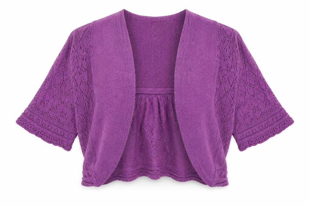 Front view of New Look women’s purple cardigan jumper, size UK 12
