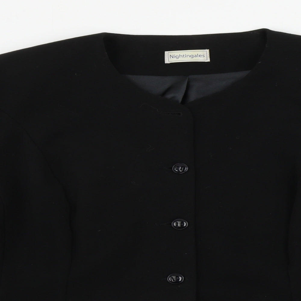 Close-up detail of Nightingales women’s black jacket blazer, size UK 16