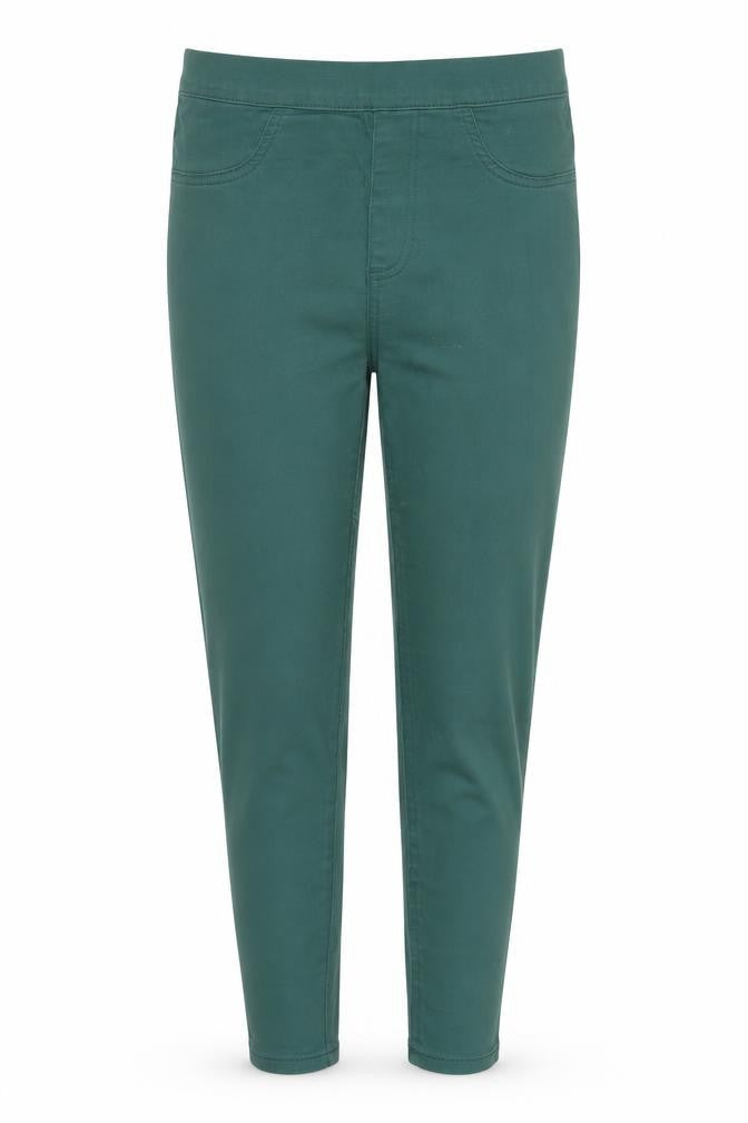 Front view of Marks & Spencer women’s green capri trousers, size UK 10, 24-inch leg