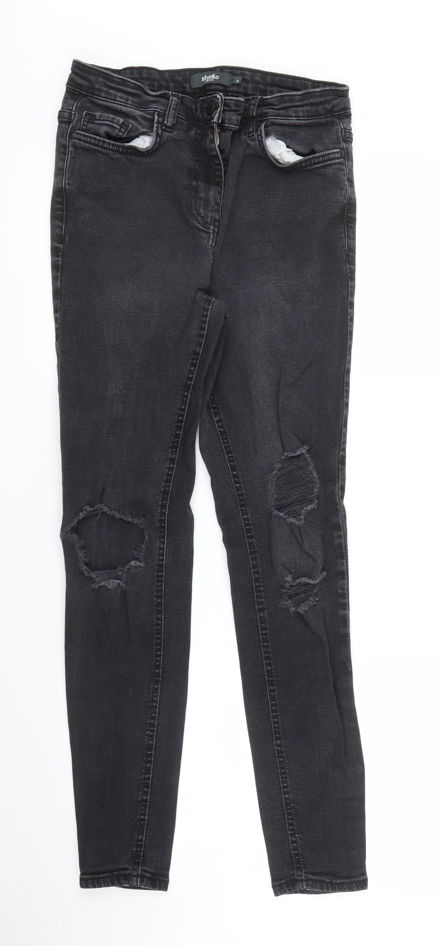 Womens UK Size 10 Studio Denim Regular Fit Skinny Black Jeans