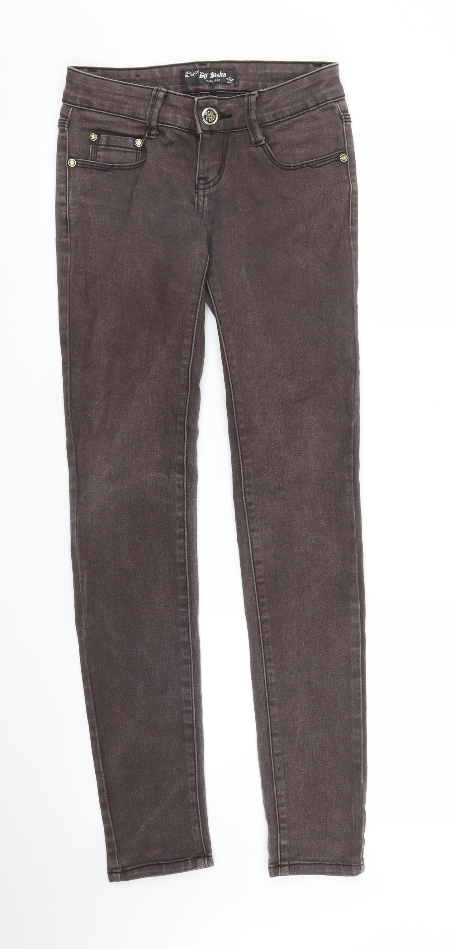 Womens UK Size XS By Sasha Regular Fit Skinny Brown Jeans