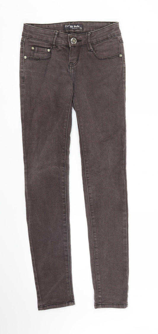 Womens UK Size XS By Sasha Regular Fit Skinny Brown Jeans