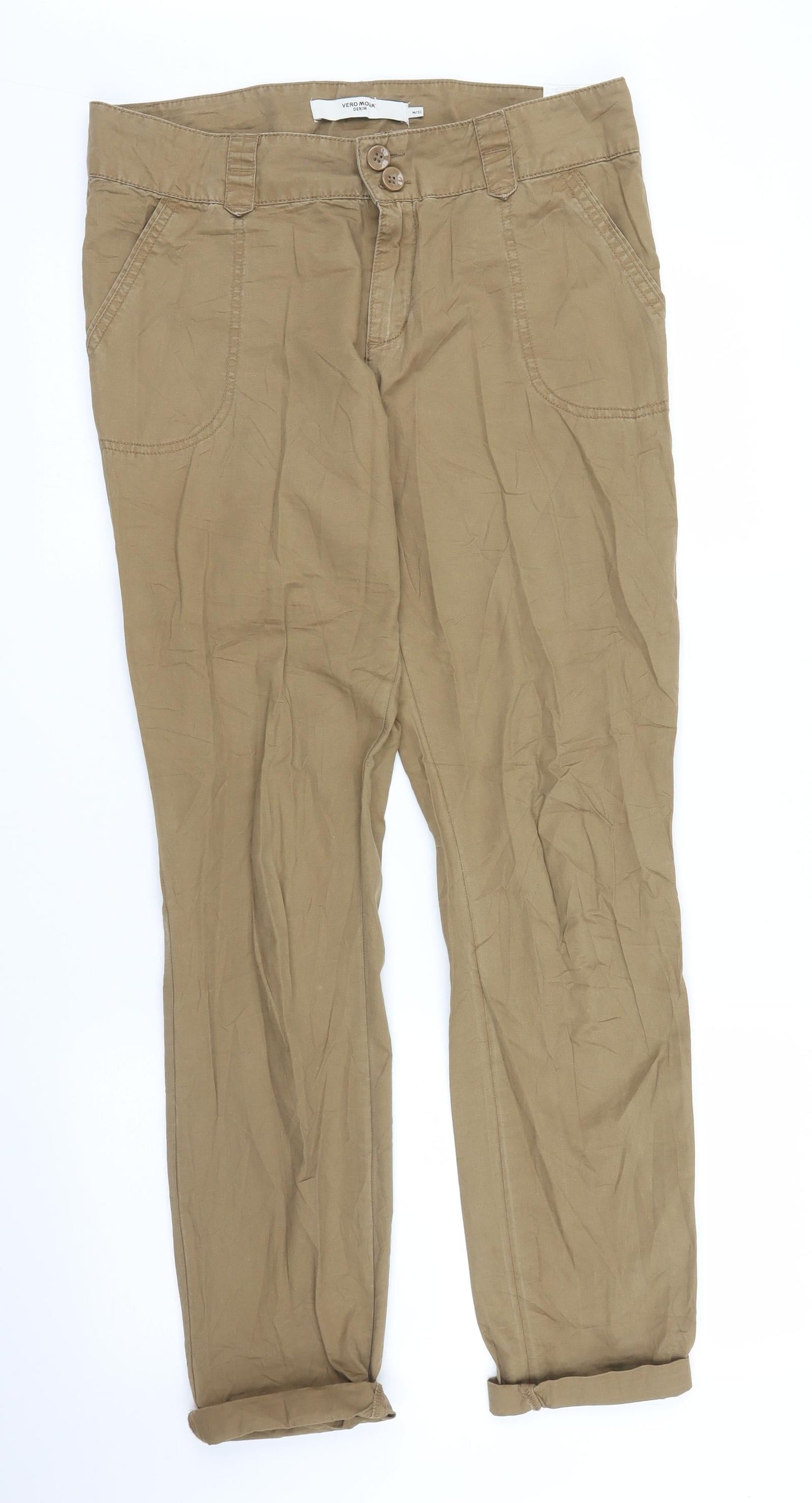 Womens UK Size M Vera Moda Regular Fit Chino Beige Trousers