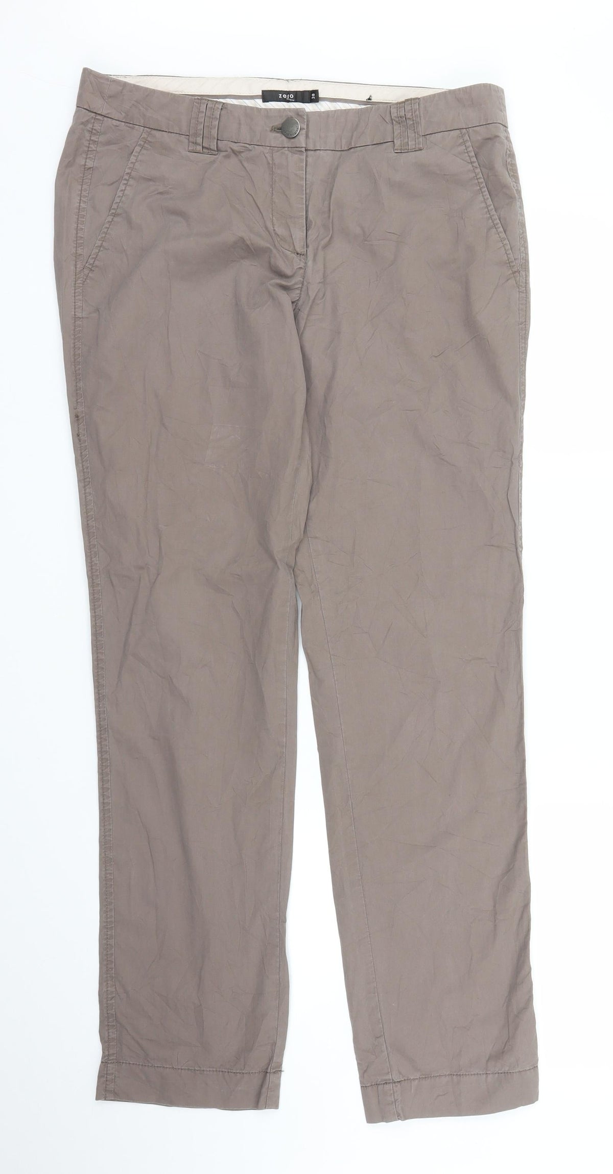 Additional front view of Zero women’s brown carpenter trousers, size UK 10, 30-inch leg