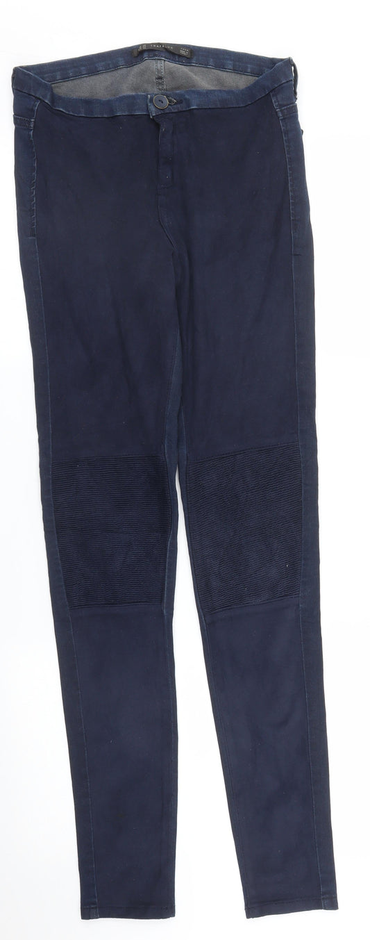 Womens UK Size 8 Zara Regular Fit Carrot Blue Trousers