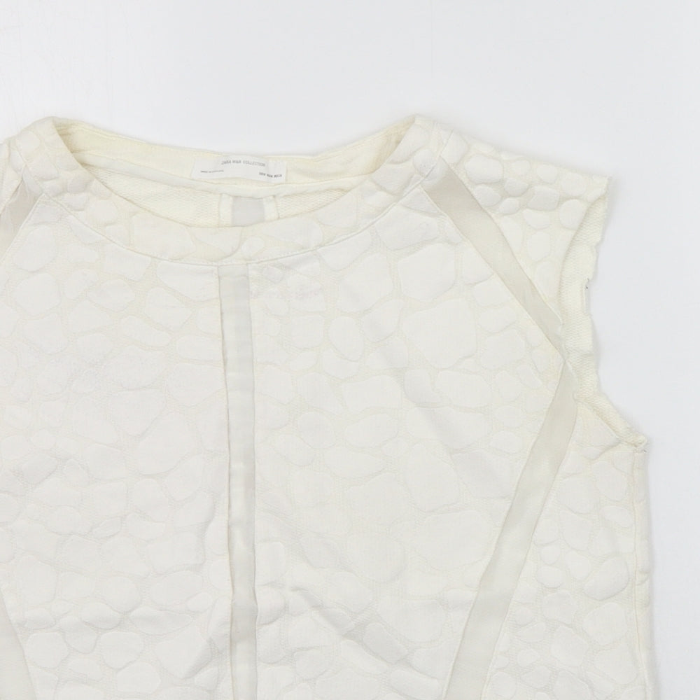 Womens UK Size M Zara Beige Basic Blouse