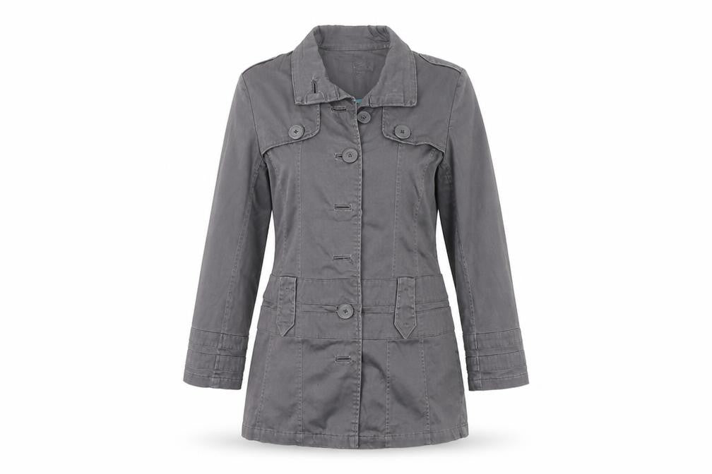 Front view of Frida G women’s grey jacket coat, size UK 10