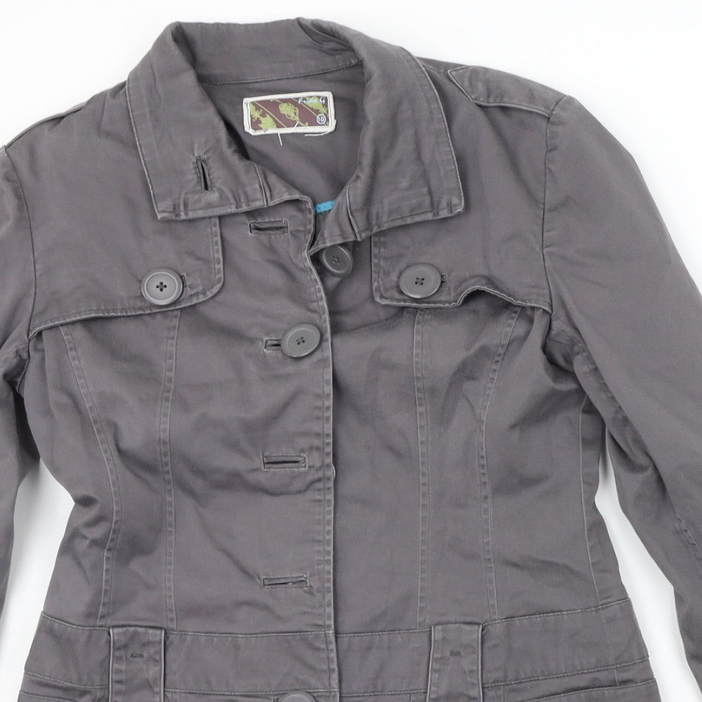 Close-up detail of Frida G women’s grey jacket coat, size UK 10