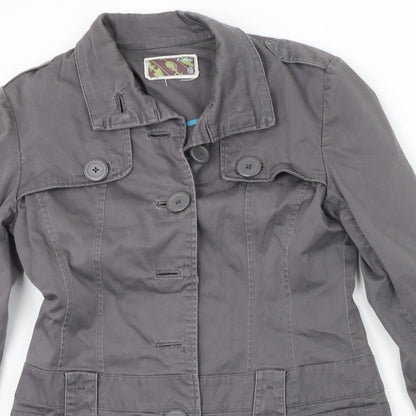 Close-up detail of Frida G women’s grey jacket coat, size UK 10