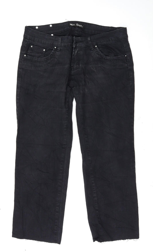 Womens UK Size 2XL Preworn Regular Fit Straight Black Jeans