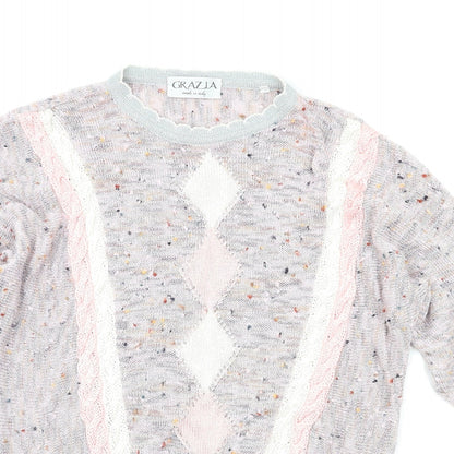 Close-up detail of GRAZIA women’s multicoloured jumper, size UK 12