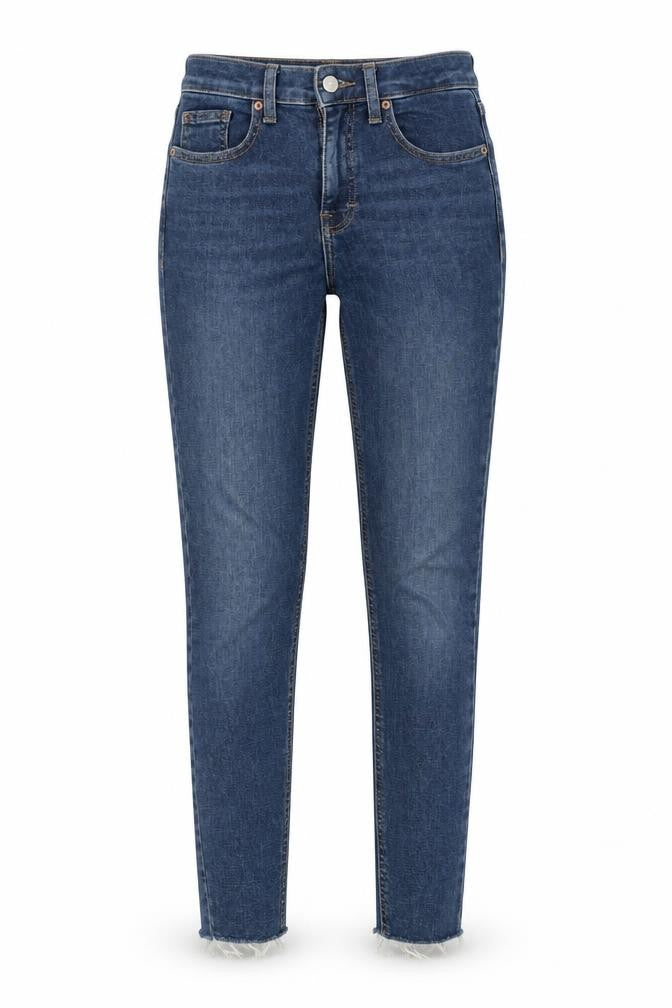 Front view of Topshop women’s blue skinny jeans, size UK 25, 32-inch leg