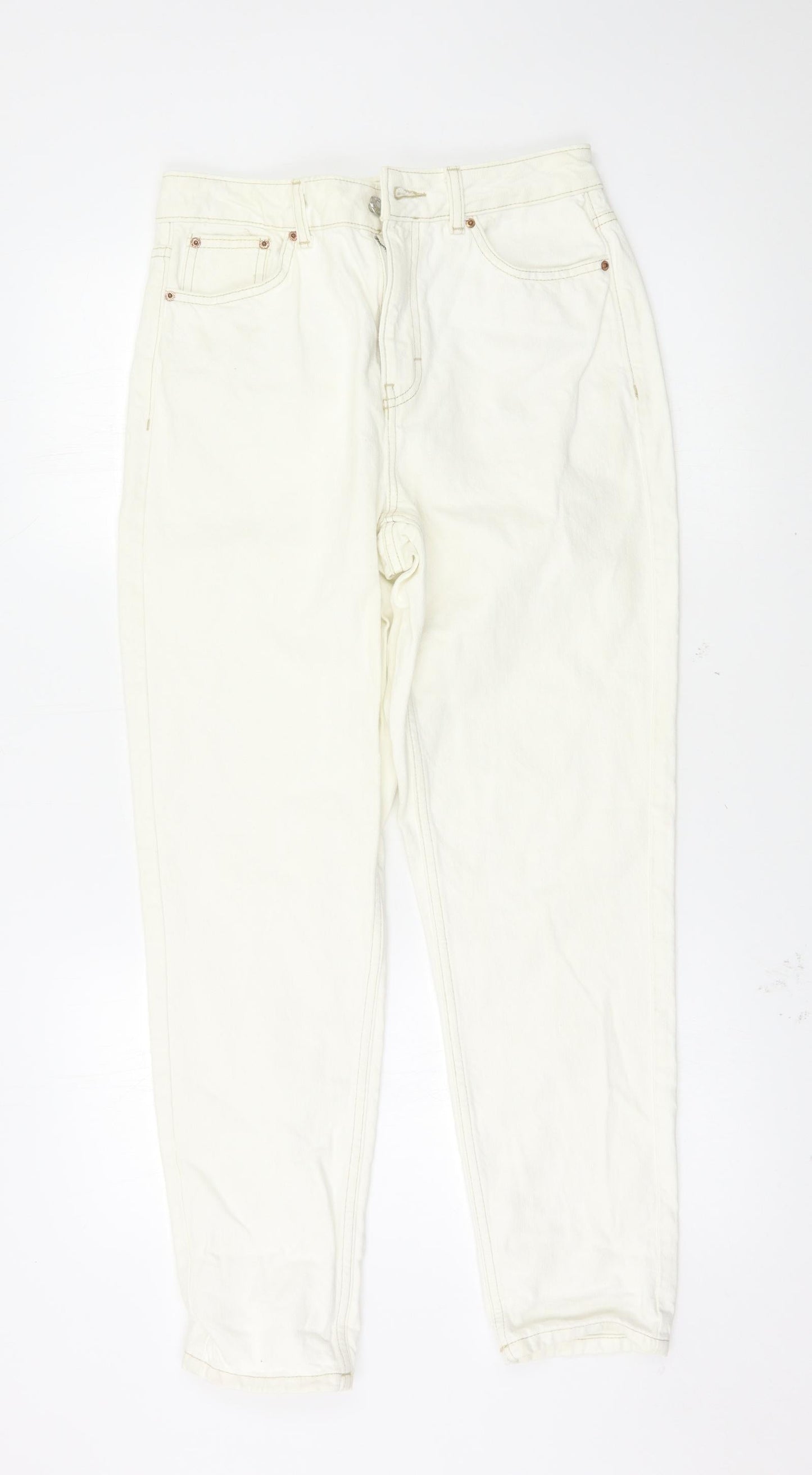 Womens UK Size 28 Preworn Regular Fit Straight White Jeans