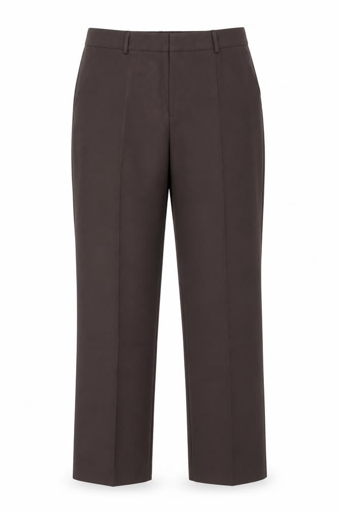 Front view of Mennace women’s brown trousers, size UK 30, in, 31.5-inch leg