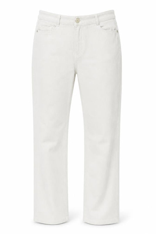 Front view of Per Una women’s beige straight jeans, size UK 31, 28-inch leg