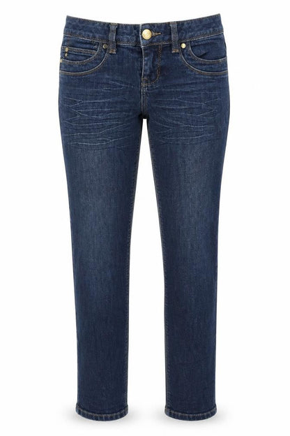 Front view of Yes Yes women’s blue skinny jeans, size UK 9, months, 31-inch leg