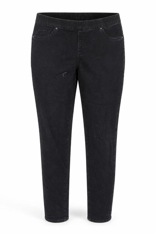 Front view of Denim & Co. women’s black jegging jeans, size UK 14, 28-inch leg
