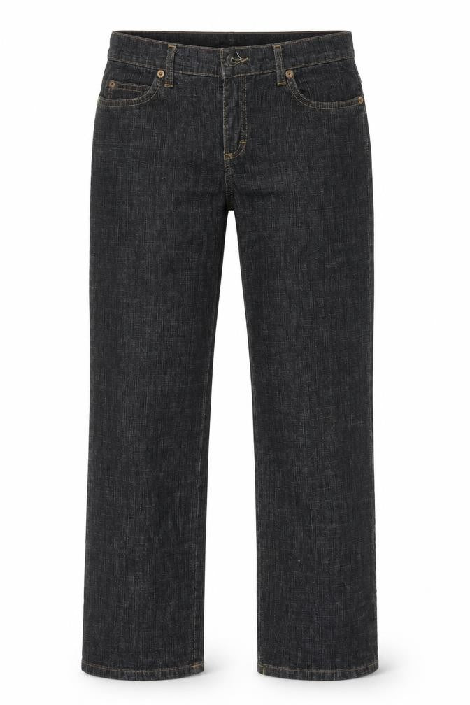 Front view of Miss Selfridge women’s black straight jeans, size UK 32, 27-inch leg