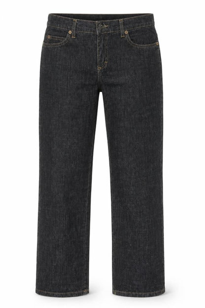 Front view of Miss Selfridge women’s black straight jeans, size UK 32, 27-inch leg