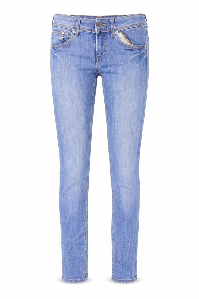 Front view of H&M women’s blue skinny jeans, size UK 27, 30-inch leg